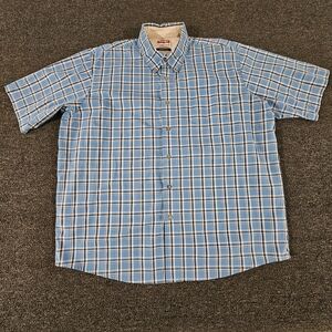 Wrangler Mens XL Blue Plaid Button Up Workwear Western Shirt
